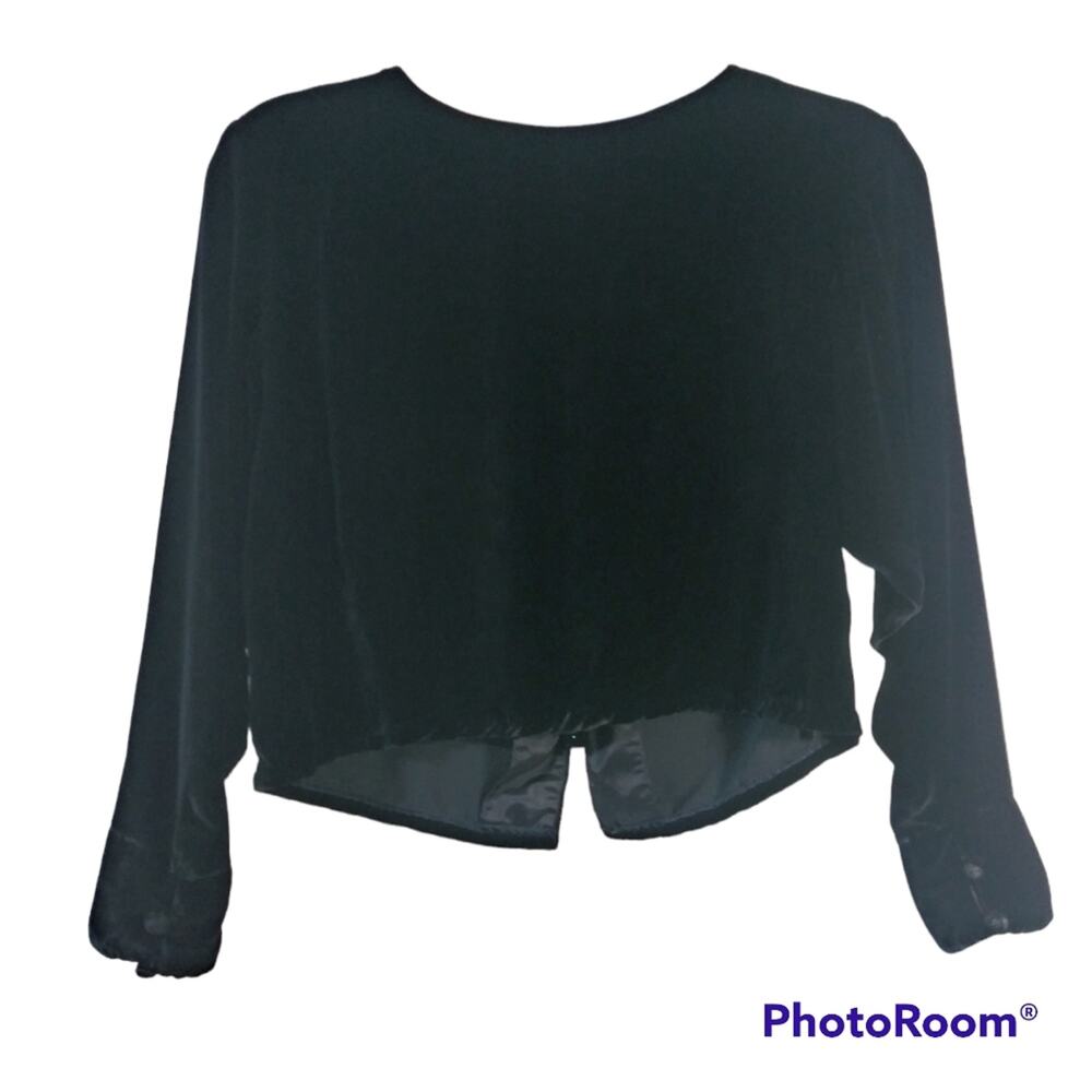 Vintage Evan Picone Black Velvet Silk Blend Button Back Blouse Size 6